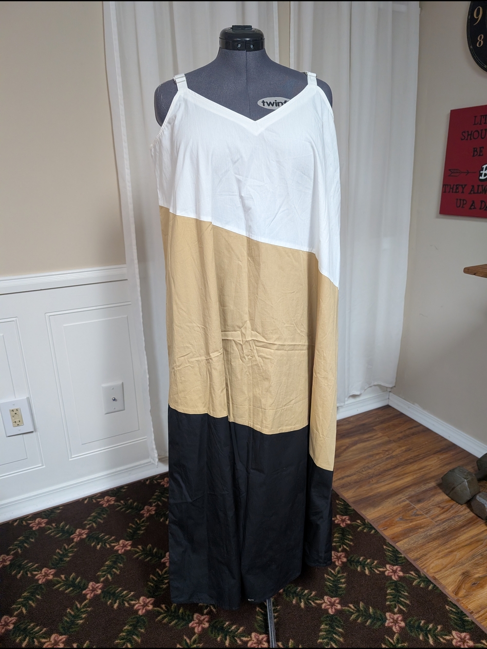 Mud Pie White, Tan & Black Colorblock Maxi Dress